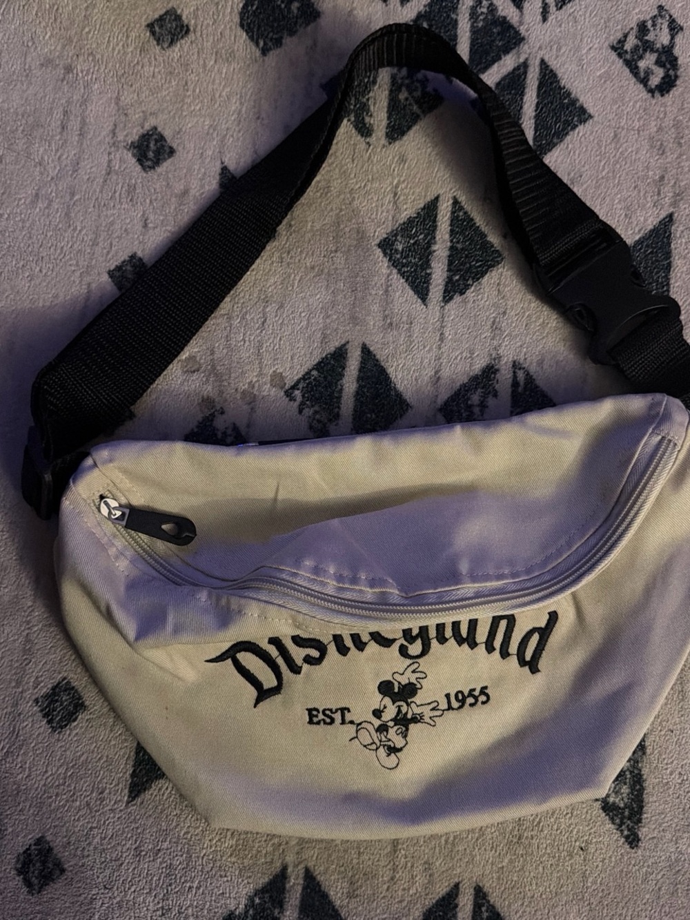 Disneyland White Canvas Waist Bag with Black Embroidery